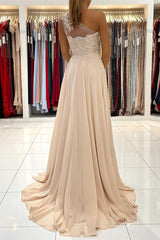 One Shoulder Lace Appliques Prom Dress with Slit