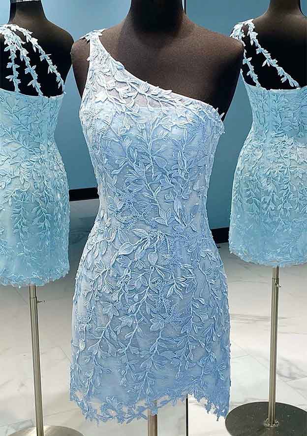 One-Shoulder Lace Homecoming Dress with Beading for Sheath/Column Look-27dress