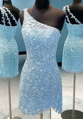 One-Shoulder Lace Homecoming Dress with Beading for Sheath/Column Look - 27Dress