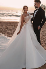 One Shoulder Long Sleeves Wedding Dress Sequins Bridal Gown-27dress