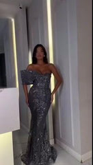 One Shoulder Sleeveless Mermaid Long Prom Dress With Appliques