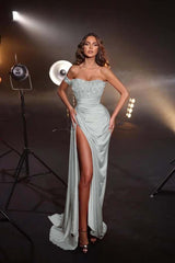 One Shoulder Sleeveless Mermaid Long Prom Dress With High Split