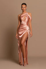 One Shoulder Sleeveless Stunning Pleated Mermaid Evening Dress With Side Split
