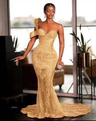 One Shoulder Sweetheart Mermaid Long Prom Dress with Beaded-27dress