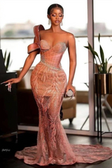 One Shoulder Sweetheart Mermaid Long Prom Dress with Beaded-27dress