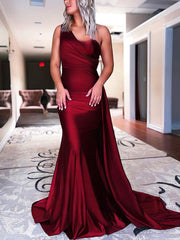 One Shoulder Trumpet/Mermaid Prom Dress with Satin Ruffles and Sweep Train