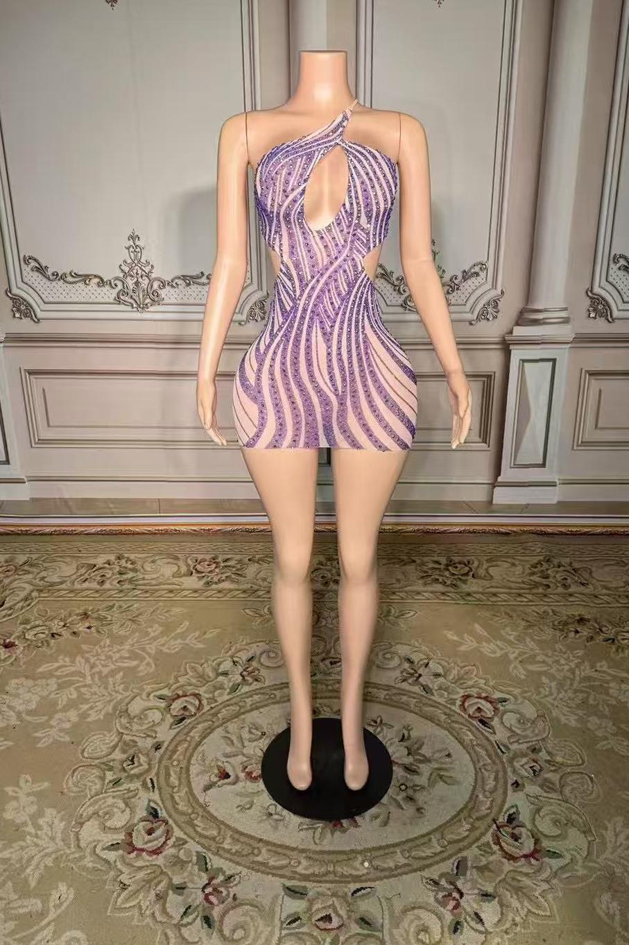 One-Shoulder Tulle Sleeveless Mini Homecoming Dress with Diamonds-27dress