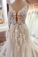 Open Back Wedding Dress Lace Sleeveless Long V-Neck-27dress