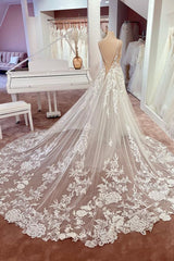 Open Back Wedding Dress Lace Sleeveless Long V-Neck-27dress
