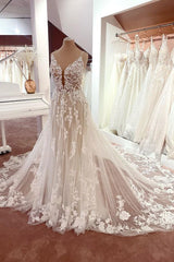 Open Back Wedding Dress Lace Sleeveless Long V-Neck-27dress