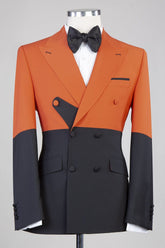 Orange And Black Newest Peaked Lapel Men Suits for Prom
