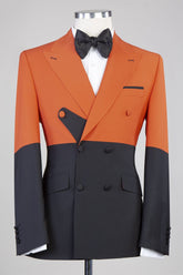 Orange And Black Newest Peaked Lapel Men Suits for Prom