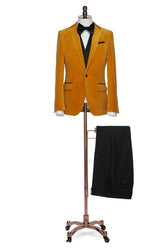 Orange Notched Lapel Two Pieces Simple Velvet Prom Suits