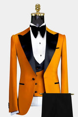 Orange Peaked Lapel Three Pieces Close Fitting Prom Suits