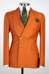 Orange Shawl Lapel Double Breasted Prom Suits