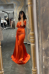 Orange Sweetheart Off the Shoulder Mermaid Prom Dress With Ruffles