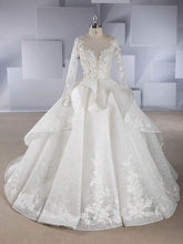 Organza Chapel Train Wedding Dress with Illusion and Cascading Ruffles
