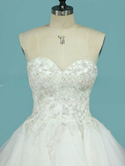 Organza Court Train Wedding Dress with Sweetheart Neckline and Cascading Ruffles