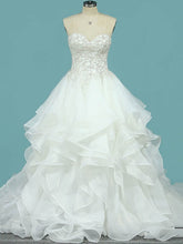 Organza Court Train Wedding Dress with Sweetheart Neckline and Cascading Ruffles