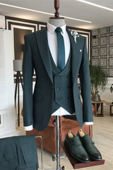 Peaked Lapel Close Fitting Three Pieces Men Suits For Business