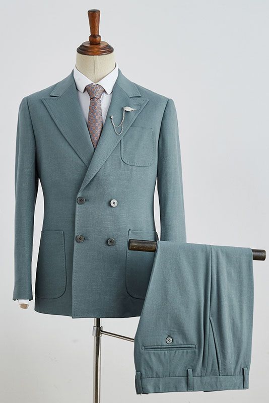 Peaked Lapel Double Breasted Business Suit For Men