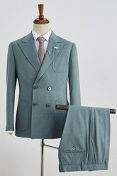 Peaked Lapel Double Breasted Business Suit For Men