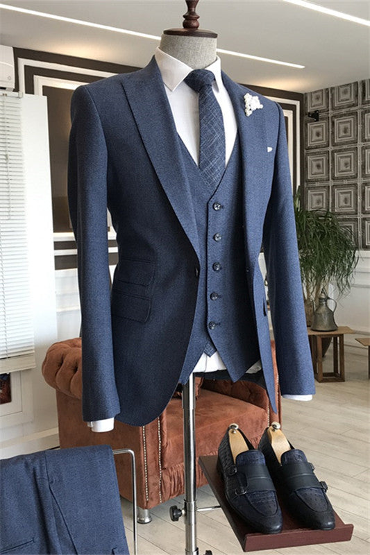 Peaked Lapel Three Pieces Close Fitting Men Suits For Business