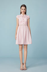 27Dress Pink Cap Sleeves Lace Short Dresses with Sash