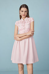 27Dress Pink Cap Sleeves Lace Short Dresses with Sash