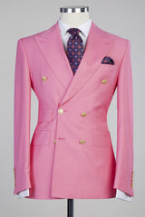 Fashion Double Breasted Peaked Lapel Men Pink Prom Suits