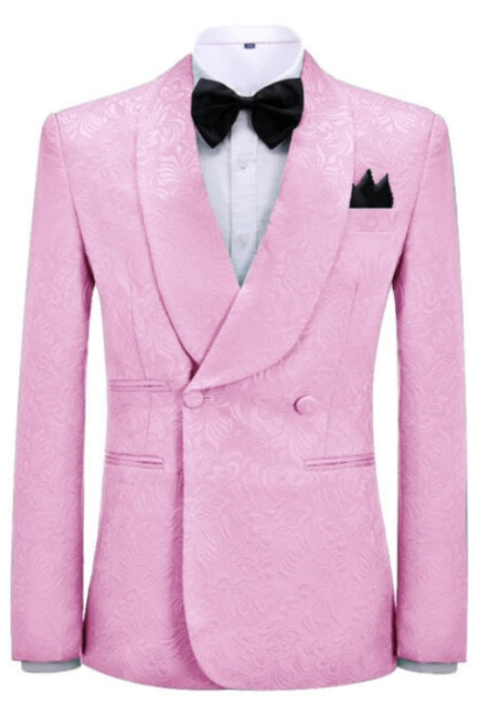 Jacquard Shawl Lapel Double Breasted Pink Prom Suits