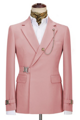Pink One Button Close Fitting Notched Lapel Prom Men Suits