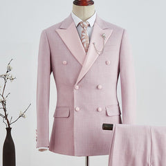 Pink Plaid Peaked Lapel Double Breasted Prom Suit