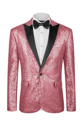 Sequins Peaked Lapel Pink Prom Suits For Men