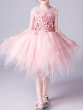Pink Short A-Line Tulle Jewel Neck Pageant Flower Girl Dresses-27dress