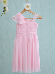 Pink Short Sheath Straps Flower Girl Dresses Chiffon Junior Bridesmaid Dress-27dress