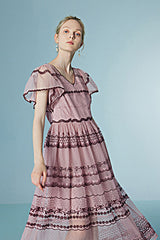 27Dress Pink Short Sleeves V-neck Long Dresses