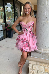 27Dress Pink Strapless Corset Short Floral Homecoming Dresses