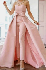 Pink Strapless Evening Dress with Sexy Back and Detachable Bow-27dress