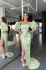 Pink Strapless Mermaid Prom Dress with Long Split and Detachable Sleeves