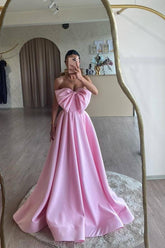 Pink Sweetheart Strapless Sleeveless A Line Long Prom Dress With Bowknot