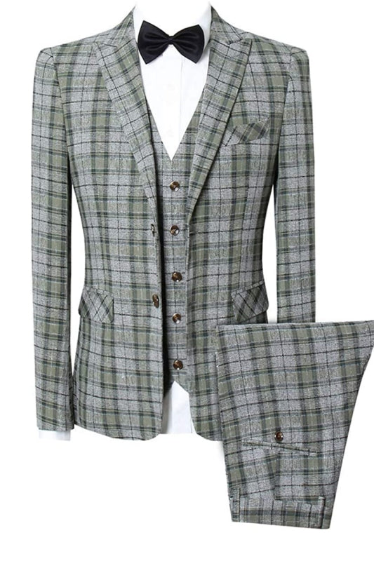 Plaid Peaked Lapel Three Pieces Bespoke Prom Suits