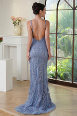 Plunge V Neck Mermaid Long Prom Dress with Lace Applique-27dress