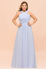 Plus Size Affordable Lavender Chiffon Bridesmaid Dresses with Ruffle-27dress