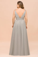 Plus Size Chiffon V-neck Sleeveless Affordable Bridesmaid Dress with Ruffle-27dress