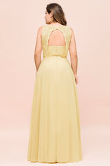 Plus Size Lace Sleeveless Affordable Daffodil Bridesmaid Dress-27dress