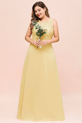 Plus Size Lace Sleeveless Affordable Daffodil Bridesmaid Dress-27dress