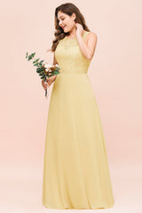 Plus Size Lace Sleeveless Affordable Daffodil Bridesmaid Dress-27dress