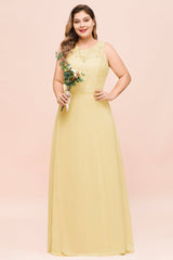 Plus Size Lace Sleeveless Affordable Daffodil Bridesmaid Dress-27dress