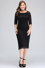 Plus Size Mermaid High-Neck Lace Short Bridesmaid Dress with Long Sleeves-27dress